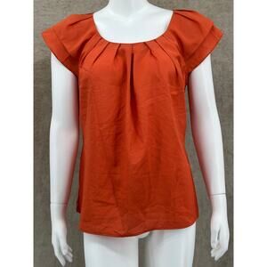 Violet & Claire Top Women Medium Orange Pleated Short Flutter Sleeve Work Office